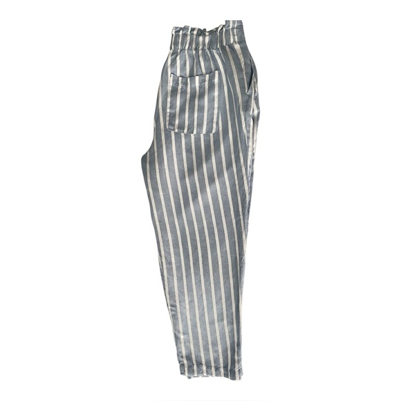 Loft Linen Blend Paper Bag Pants Medium Chambray Blue & White Stripe High Rise - Picture 4 of 5